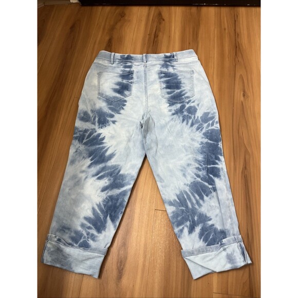 J. JILL Women's Denim Jeans High Rise Cropped Tye Die Bleached Cuffed Size 16 - Picture 5 of 8